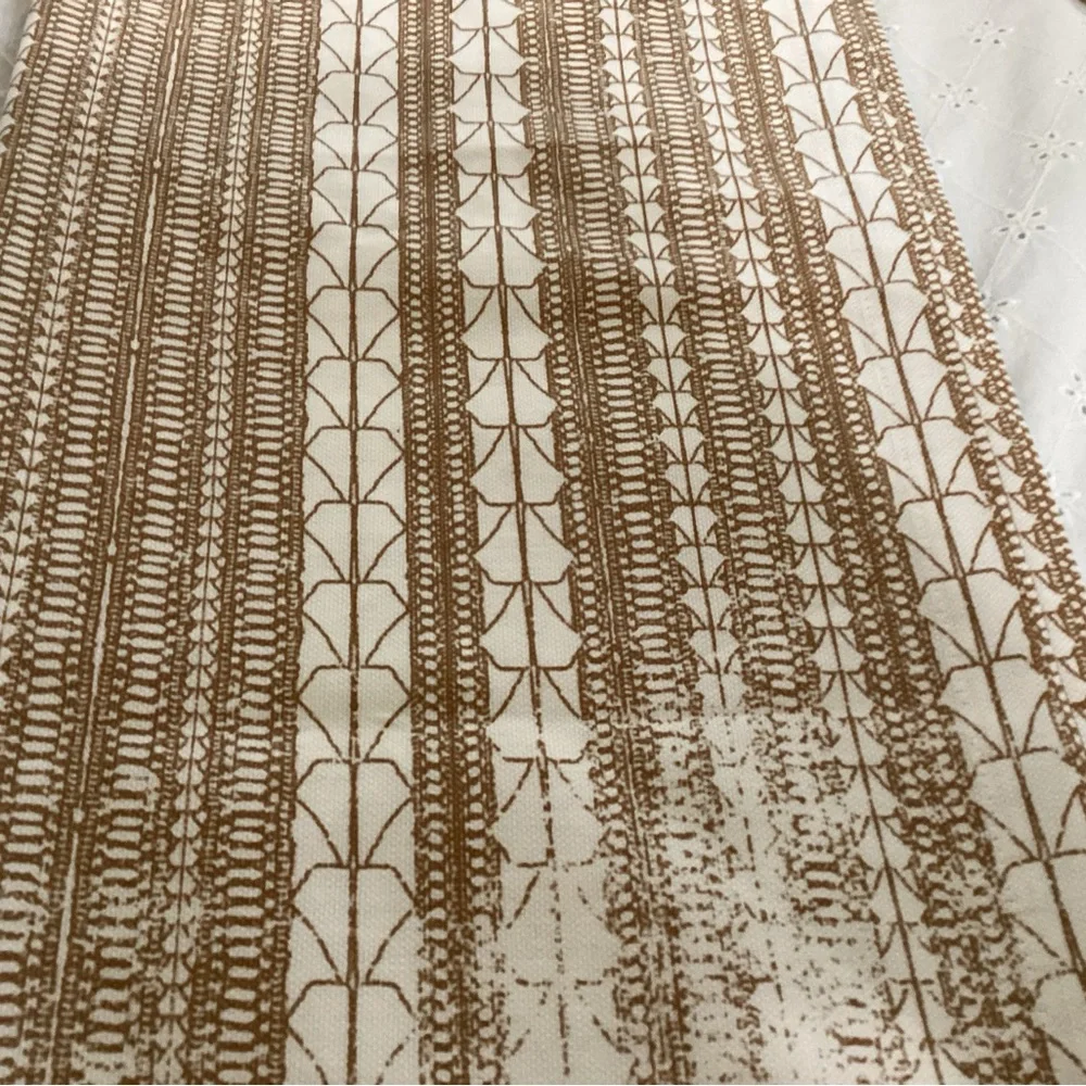 West Elm Cream Canvas Panel with Brown Geometric Trim